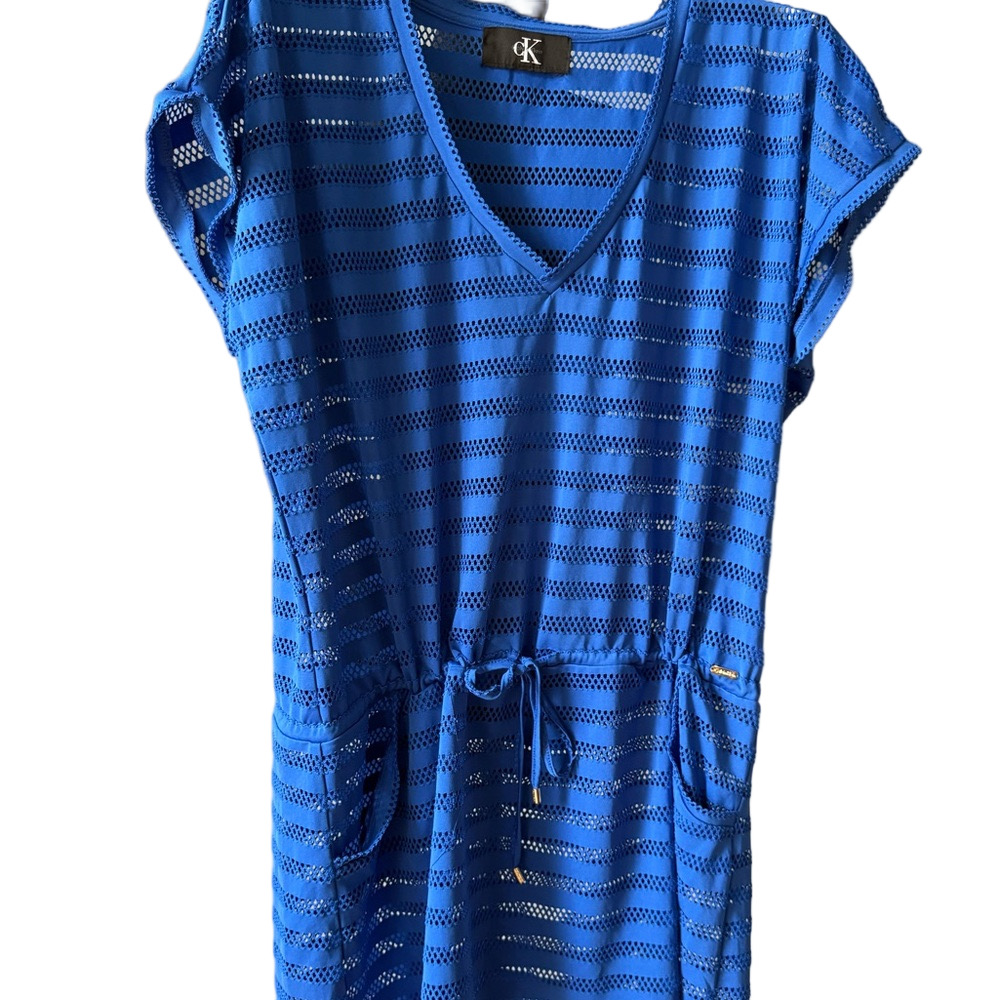 SALE~ Calvin Klein Blue Striped Swim Coverup with V-Neck